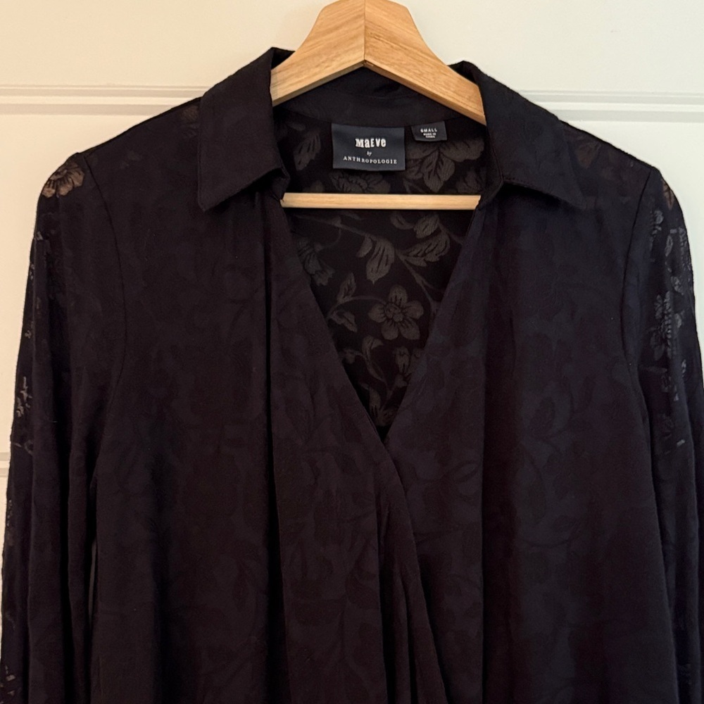 Maeve Black Lace Button Down Shirt - Picture 3 of 7